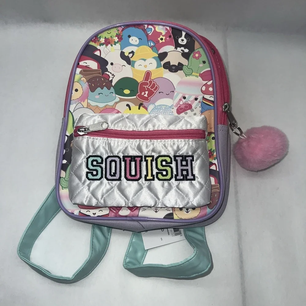 Squishmallow Mini Back Pack SQUISH #1 Pink pom pom keychain